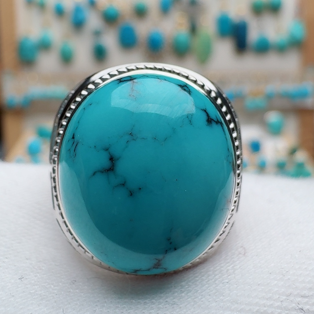 绿松石银S925镶嵌戒指