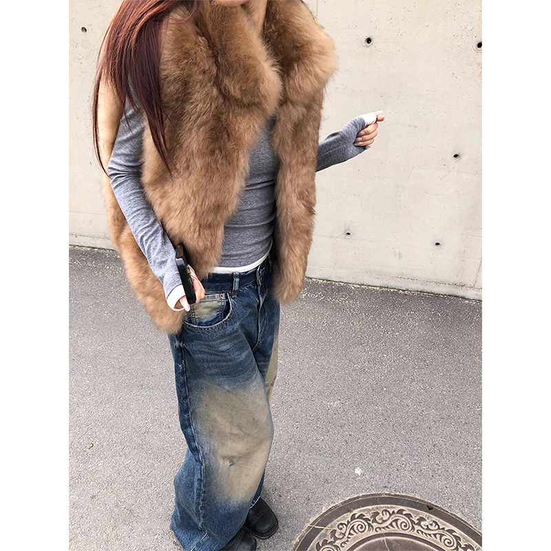 美式复古做旧阔腿牛仔裤女冬季新款低腰宽松显瘦百搭直筒拖地裤子