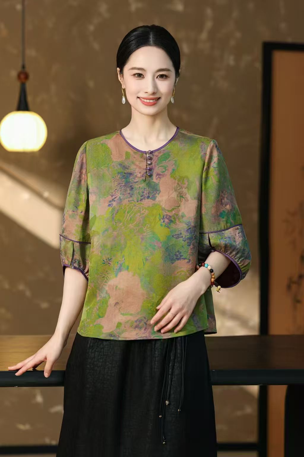 花罗香云纱真丝上衣女2025新款桑蚕丝大码中老年妈妈小衫