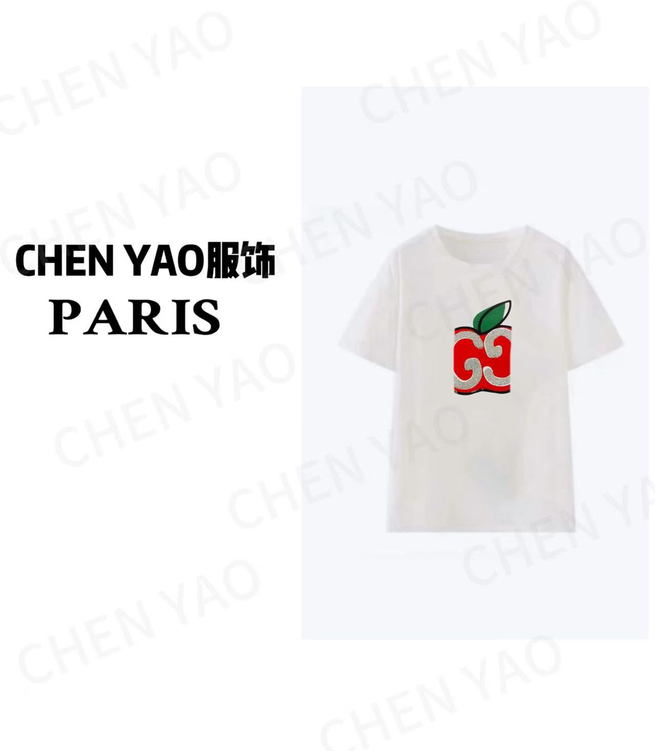 【小苹果】ss25年新款 重工水钻手工彩绘工艺 时尚高级短袖百搭