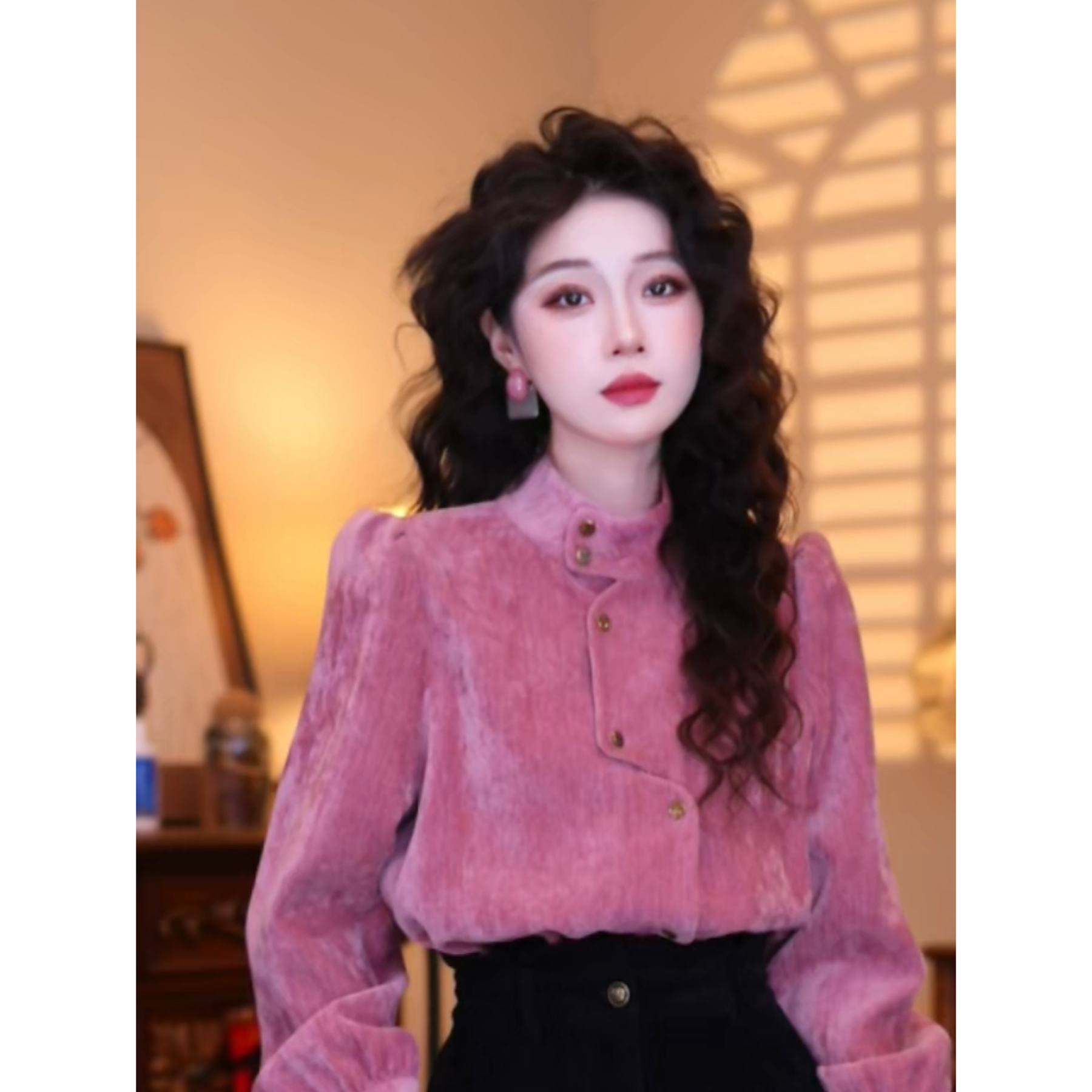 蒋肉肉【奇遇幻想】复古港风显瘦加厚气质长袖上衣01236