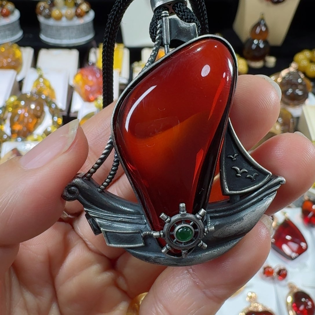 琥珀琥珀画银S925镶嵌