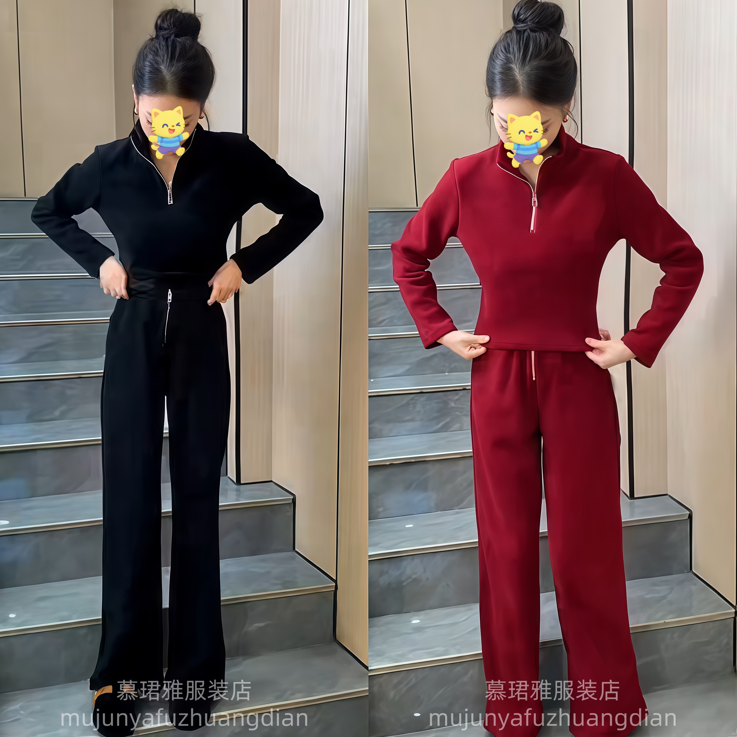 时尚套装女2025秋季新款半拉链立领长袖卫衣显瘦休闲运动两件套潮