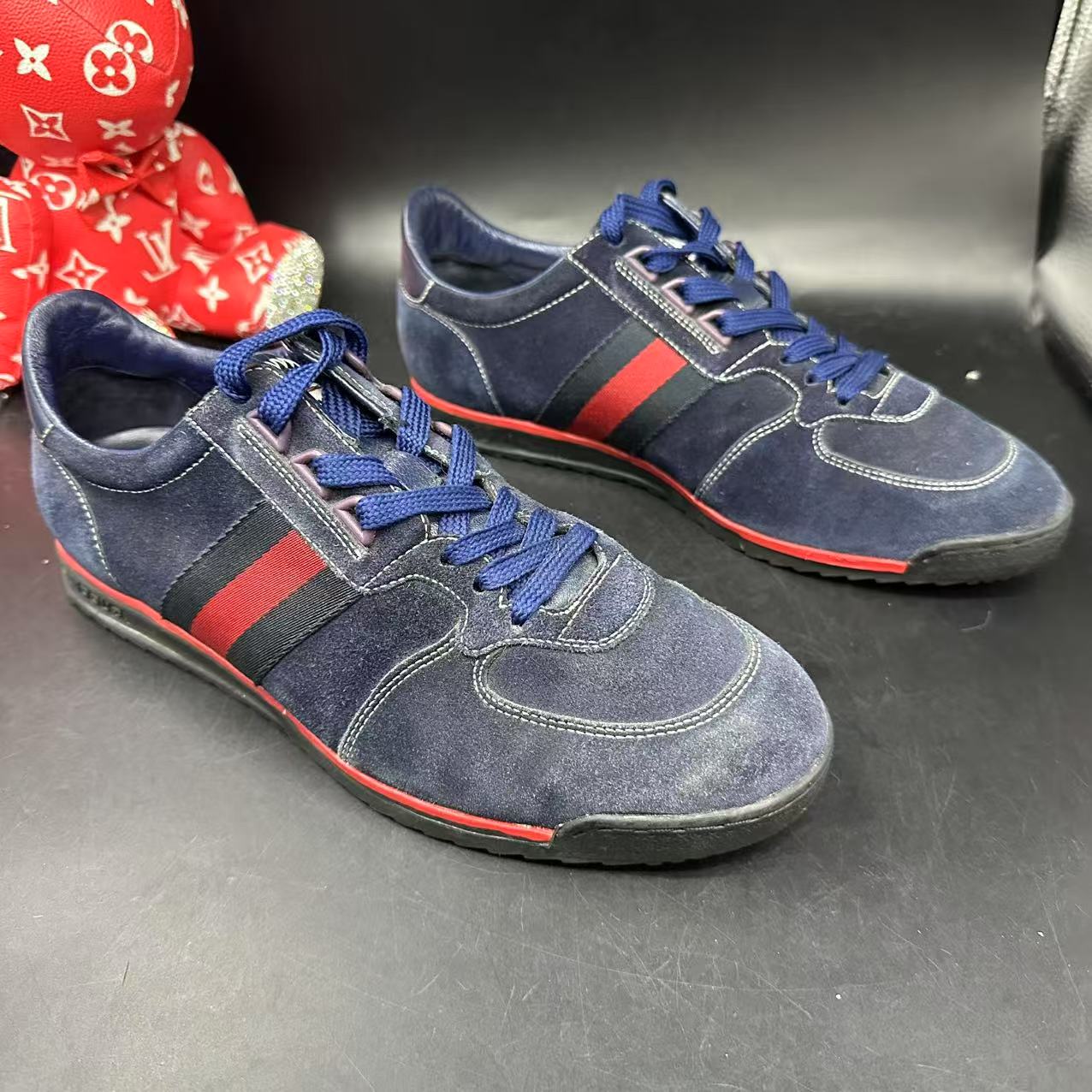 95新 GUCCI/古驰 【AO福利】41.5欧码 男士深蓝高尔夫休闲鞋bd104