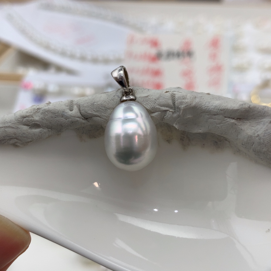 颈饰未镶嵌海水珍珠11.9mm银蓝长葫芦水滴裸珠宝石光