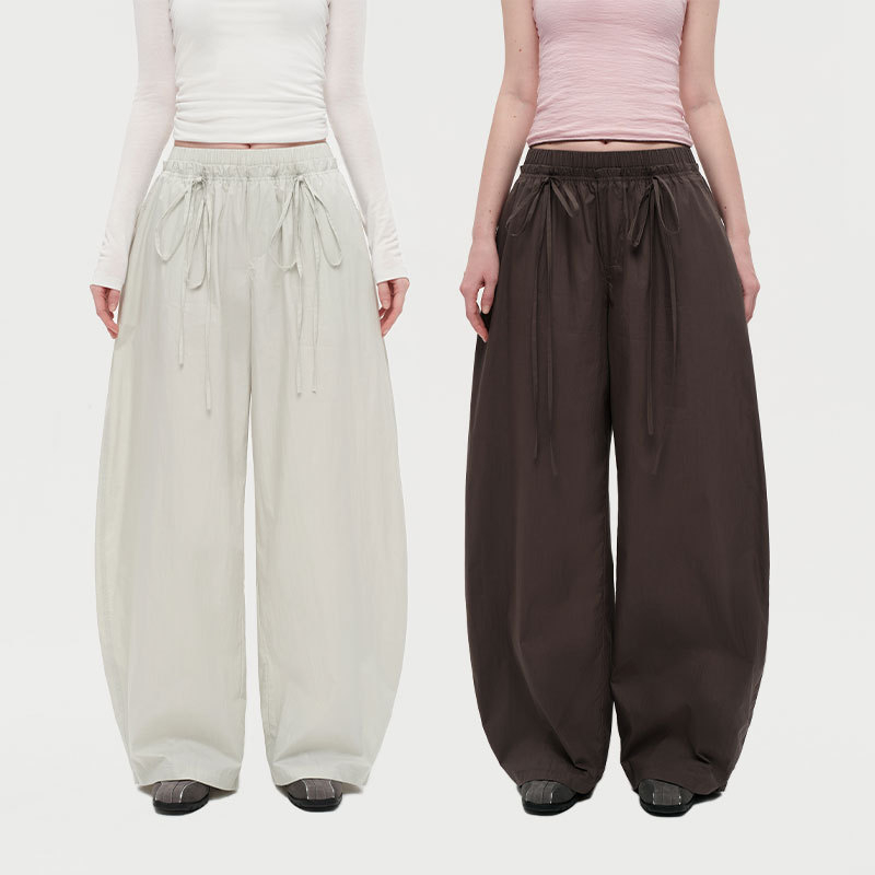 PUKI 廓形伞兵工装裤休闲百搭复古系带蝴蝶结松弛飘逸感弯刀长裤