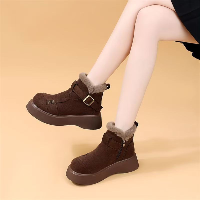 复古港风雪地靴冬季加厚加绒棉鞋保暖时尚厚底靴子秋冬时尚雪地靴