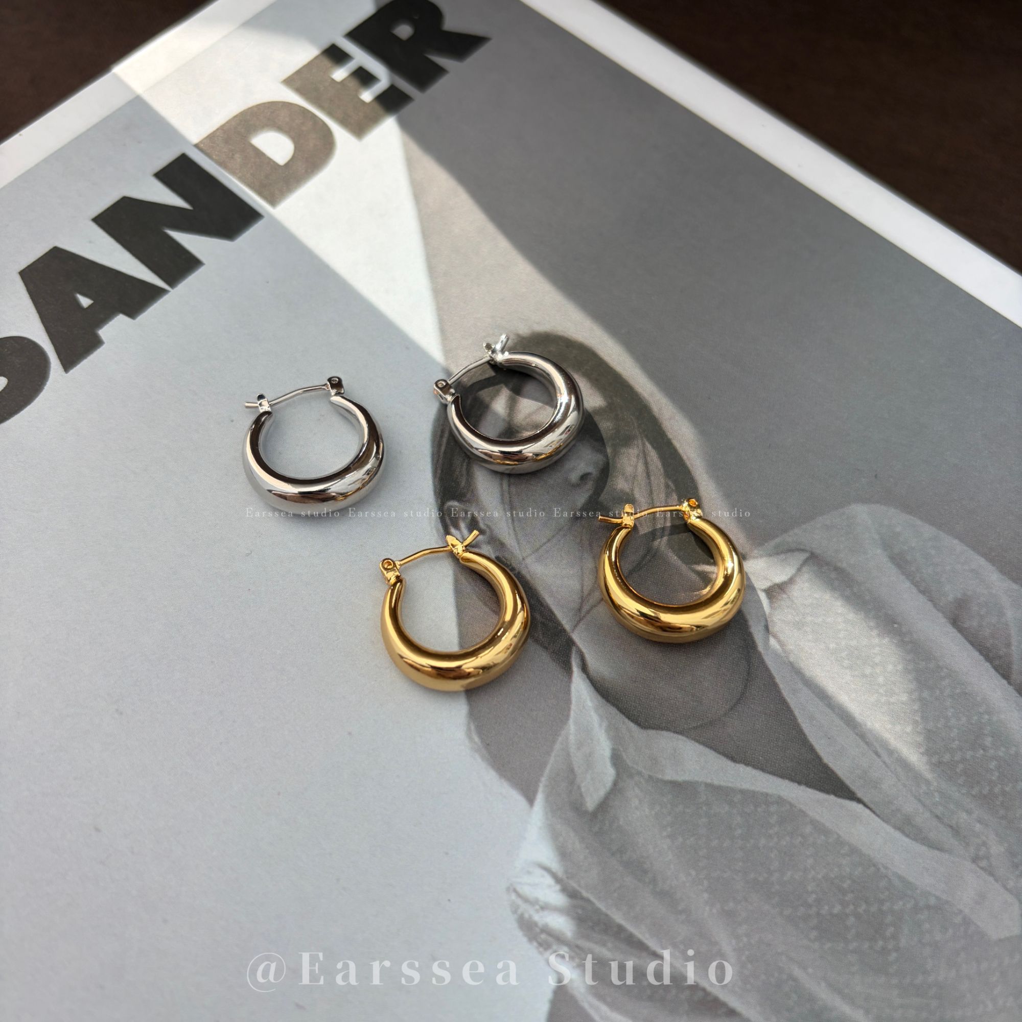 铜合金耳饰 简约小众高级感金银色素圈耳圈 2025新款爆款百搭耳饰