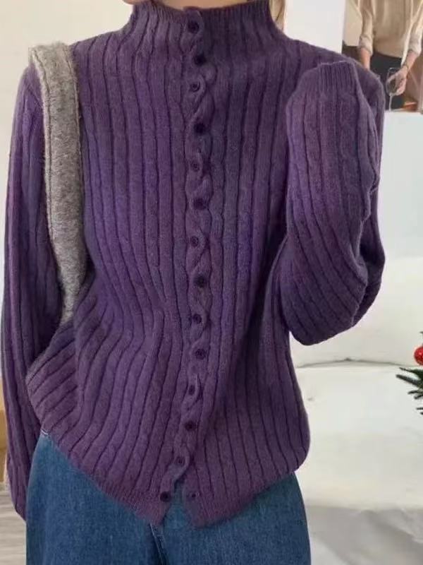 【玉姐家】交叉扣设计感气质小众麻花半高领开衫f743 J022567