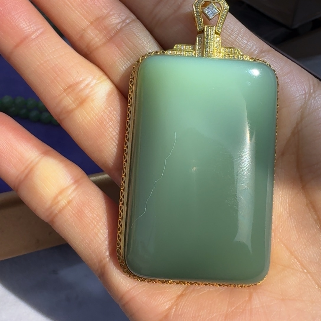 和田玉颈饰18K金镶嵌碧玉粉青TZ多样性拍一发一