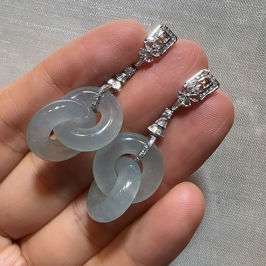 翡翠18K金镶嵌耳饰耳坠