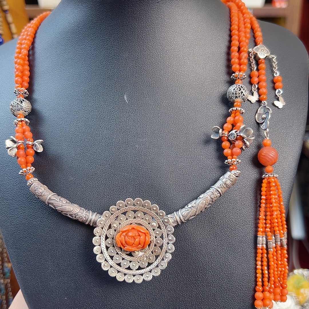 南红玛瑙银S925镶嵌项链项链