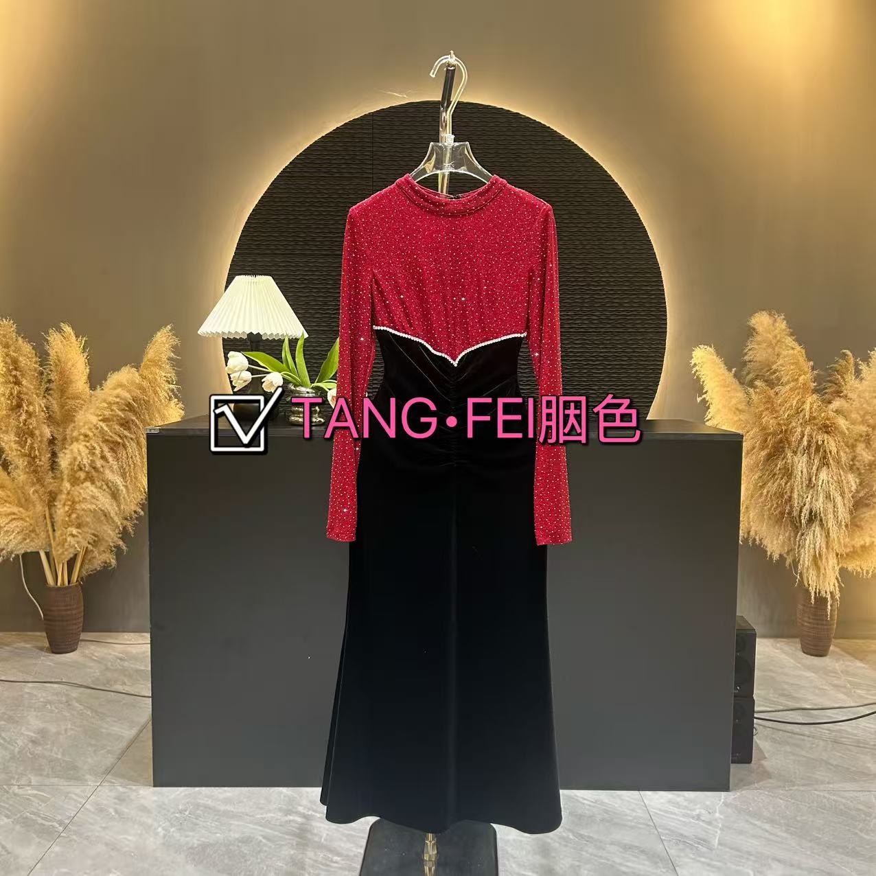 TANG-FEI胭色 【红酒绯梦】MY0014 浪漫长袖高级感连衣裙