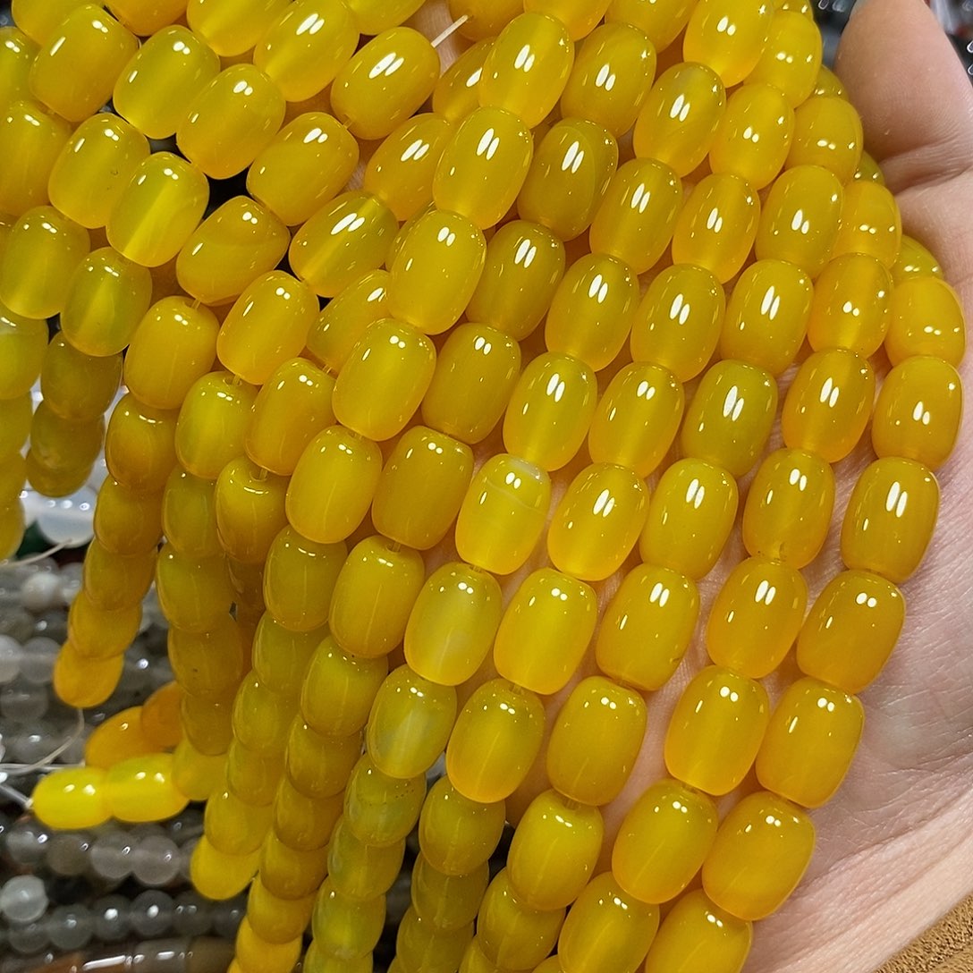 玛瑙/玉髓未镶嵌珠宝半成品鸡油黄玛瑙桶珠一条卡10*14mm
