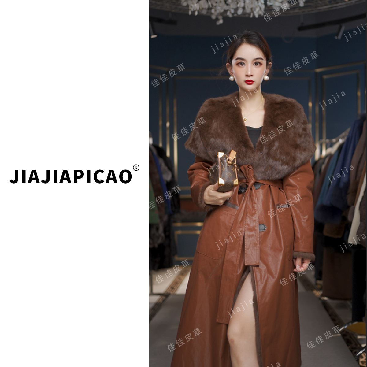 25683-1 皮草 双面穿 新款大披肩领简约柔软兔毛绵羊皮皮草外套