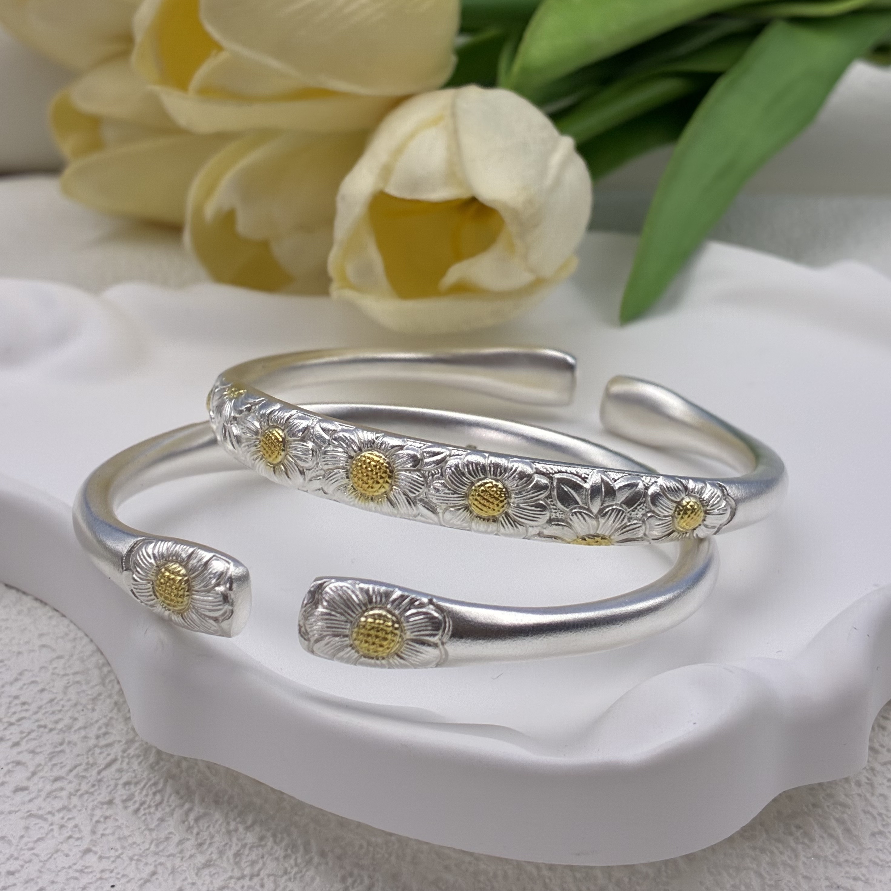 君派 足银手镯 【向日葵】足银999.9向日葵手镯新中式高级感百搭