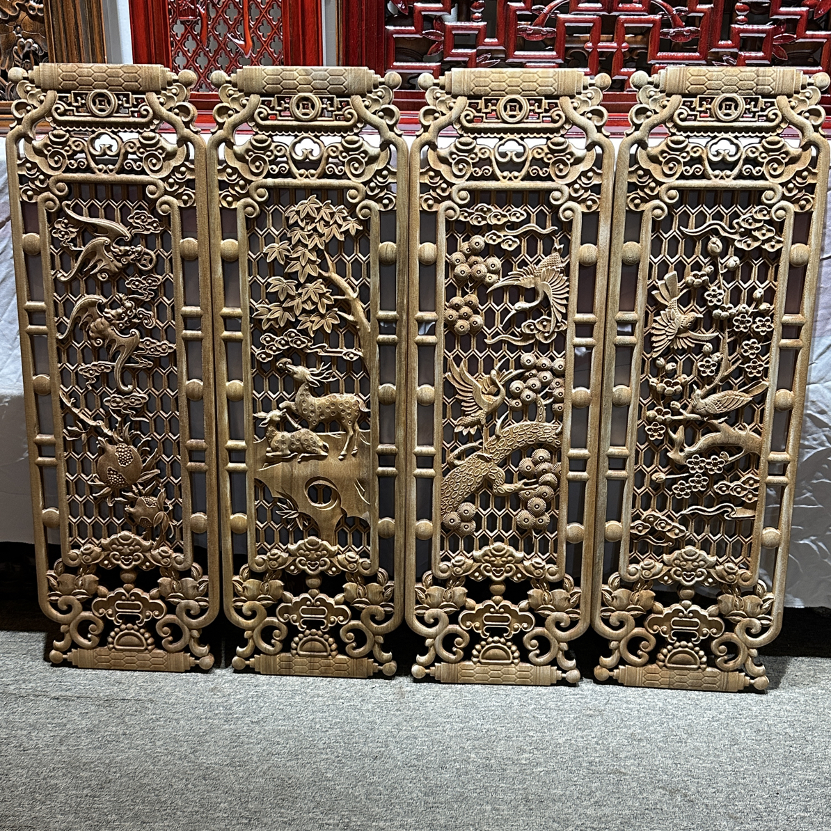 福禄寿喜（原木色）28×90中式挂屏无框架结构