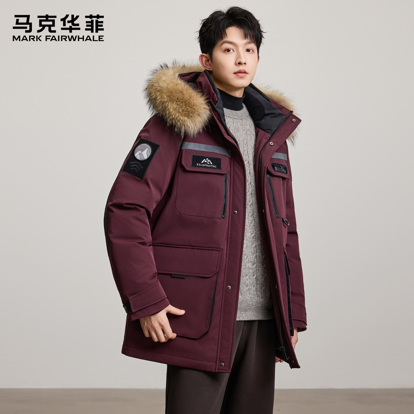 【圣诞节】MARK FAIRWHALE男装爆款2025鹅绒大毛领羽绒服男保暖加厚