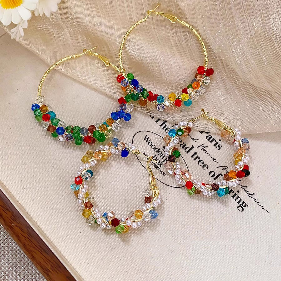 铜合金仿水晶耳饰 大圈耳环高级感小众轻奢百搭个性彩色水晶耳饰