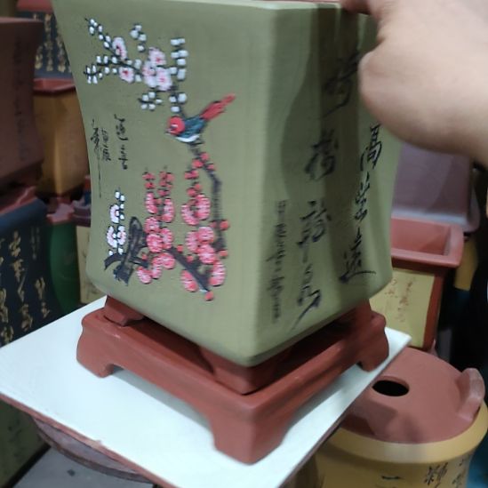 紫砂花盆束腰四方