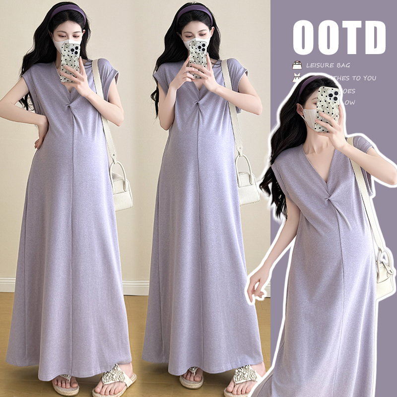 孕妇连衣裙2025夏装孕妇新款大码短袖T恤裙长款休闲宽松夏季过膝