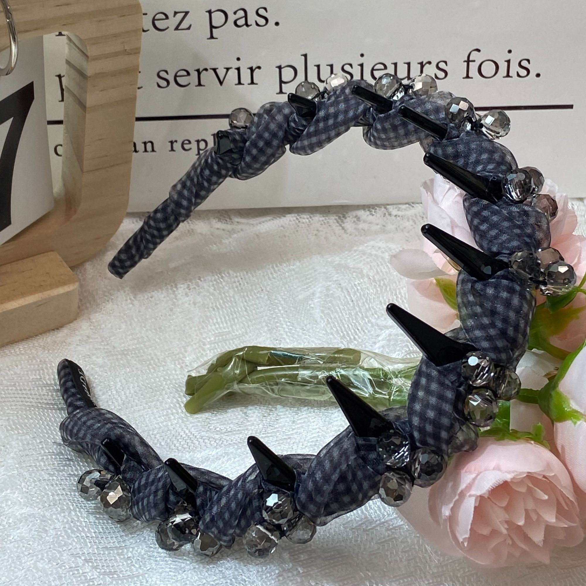 【A098】气质格子水钻发箍时尚百搭网红甜美倒齿高颅顶显发量发卡女