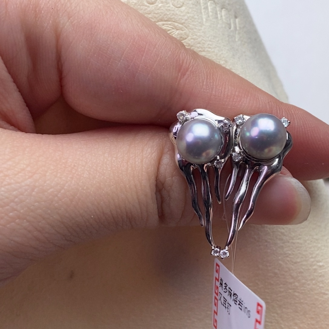 海水珍珠耳饰银S925镶嵌