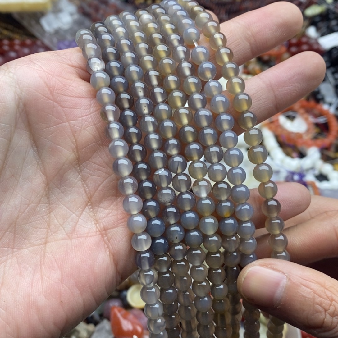 玛瑙/玉髓未镶嵌珠宝半成品一条天然6mm微瑕冰透灰玛瑙