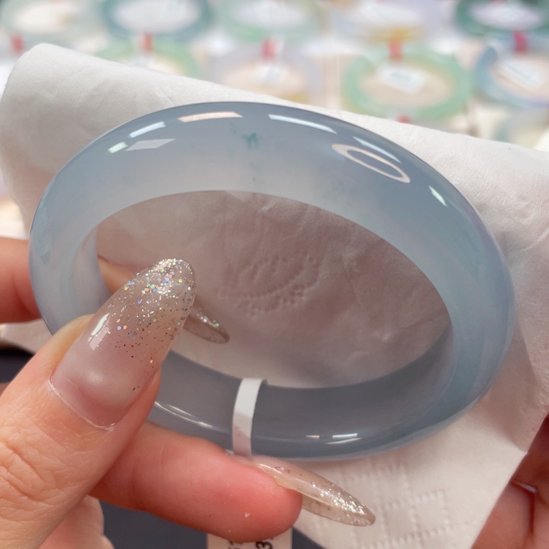 未镶嵌手镯翡翠53贵妃冰胶透手满色牛仔蓝13号