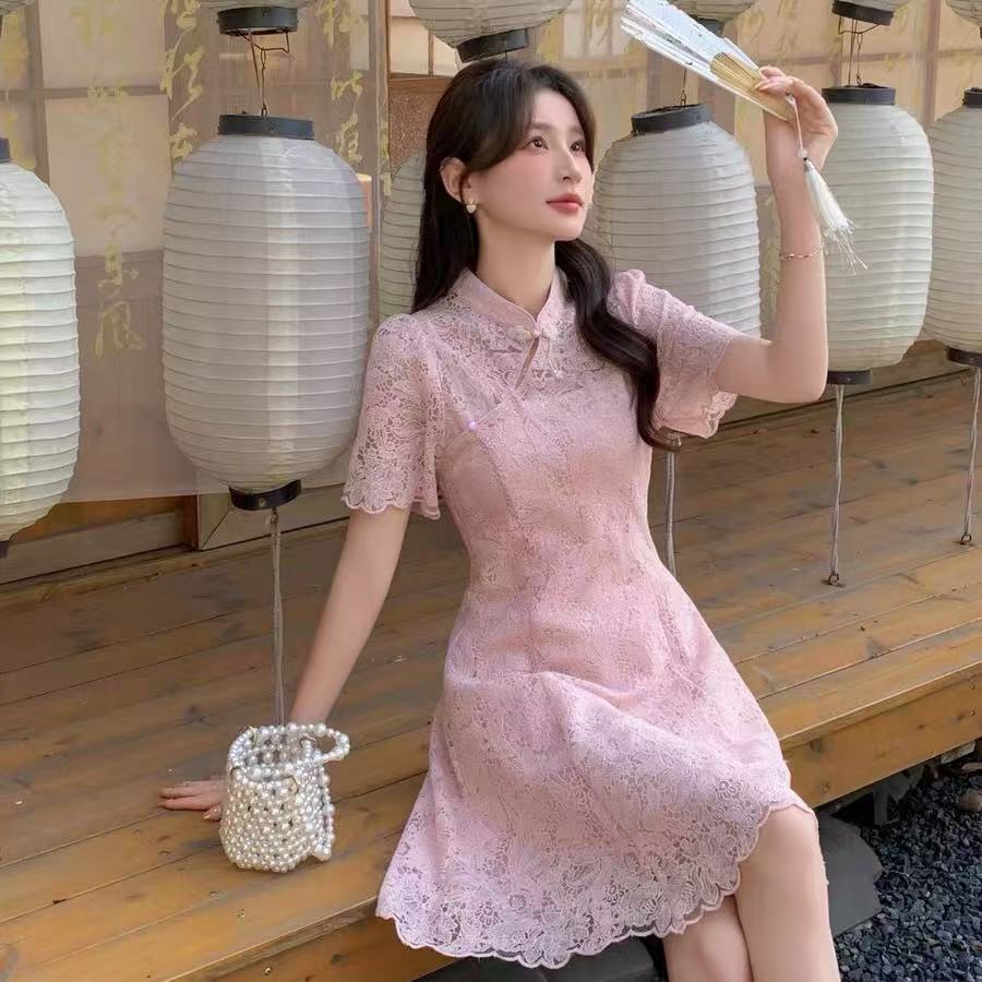 504/168-1/139-9  新款夏季新中式收腰短袖连衣裙女装