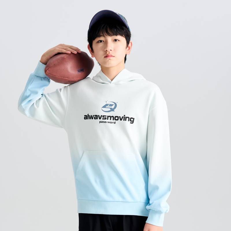 多多一上男中大童25春款渐变连帽薄套头衫（150-180）1113A58X