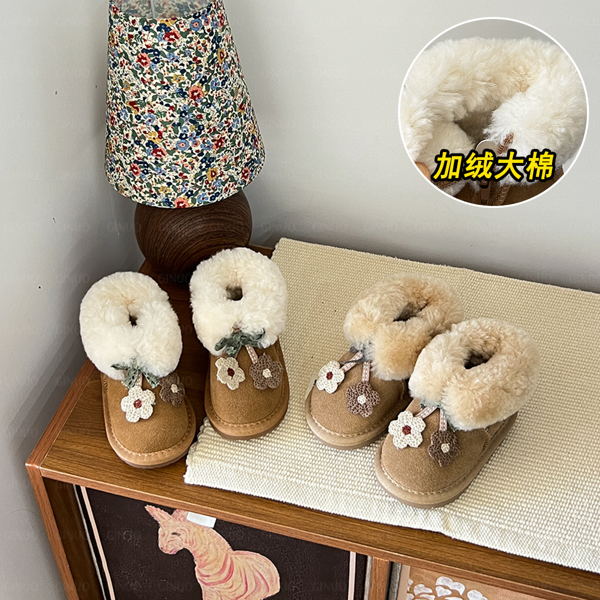 奇诺鼠宝宝鞋加绒加厚棉鞋保暖冬季雪地靴大棉时尚软底防滑0778M