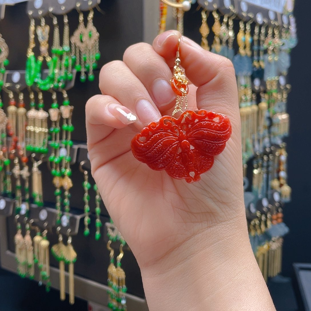 翡翠耳饰合金自**翔翡翠饰品