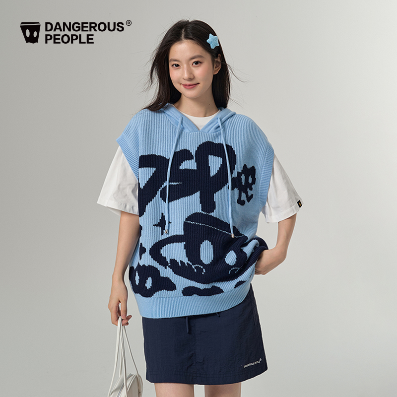 Dangerouspeople薛之谦dsp飞船小D连帽毛衫潮牌宽松百搭针织马甲