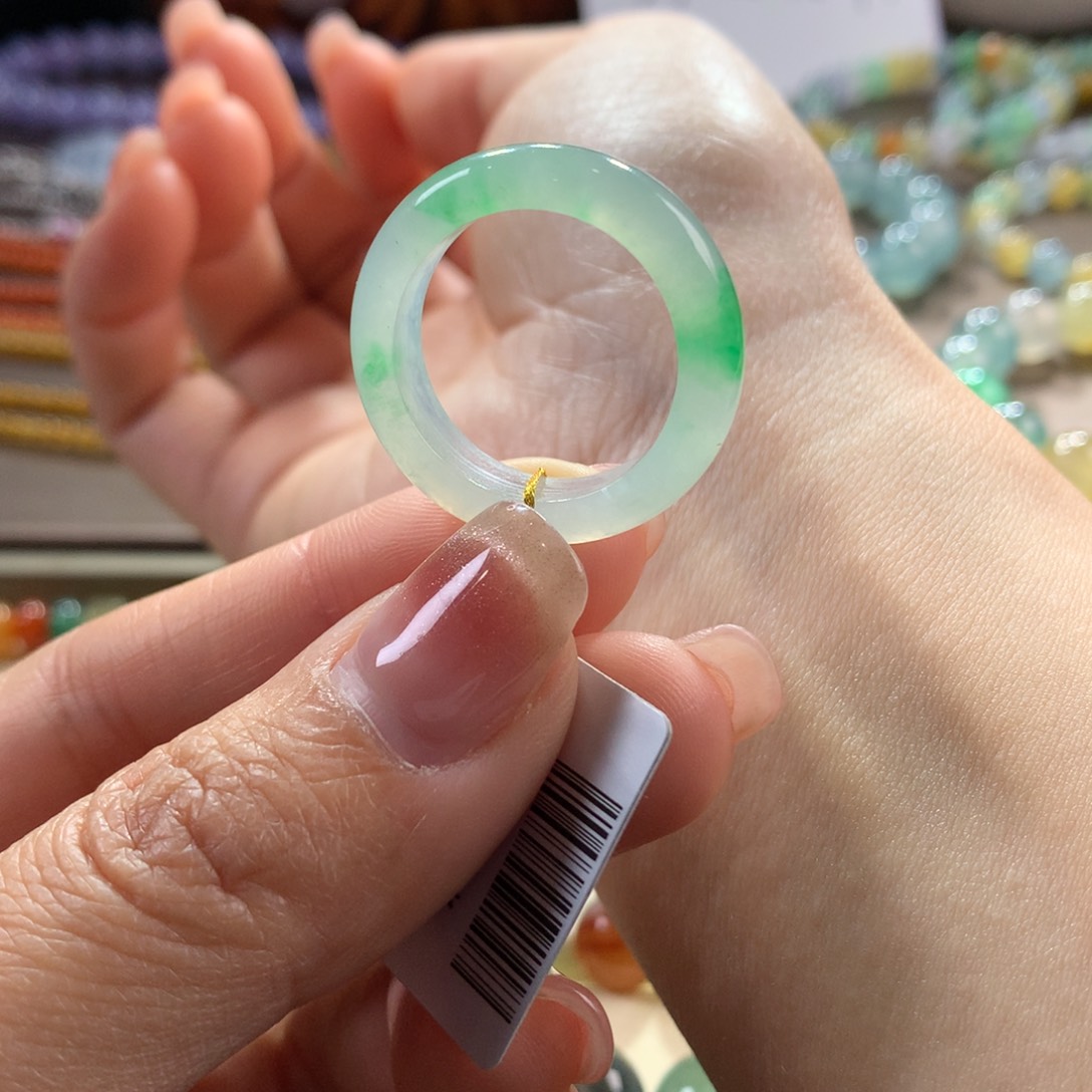 翡翠手链未镶嵌木那金丝绿戒圈20圈号