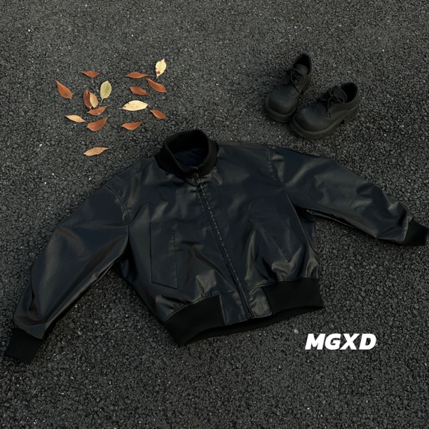 麻瓜兄弟美式短宽皮夹克男款cleanfit廓形立领外套bomber飞行服潮