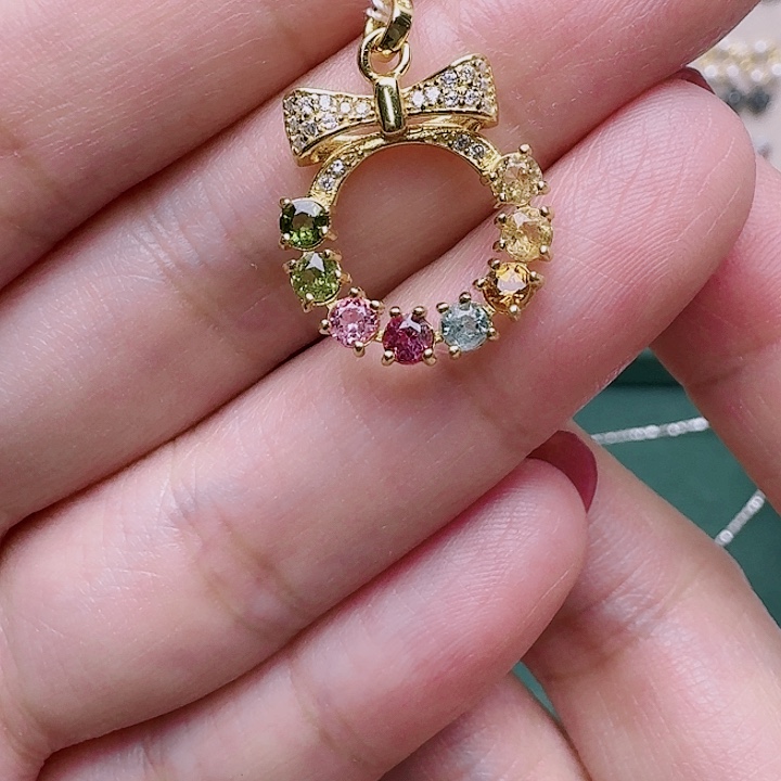 碧玺吊坠(不含链)银S925镶嵌吊坠224