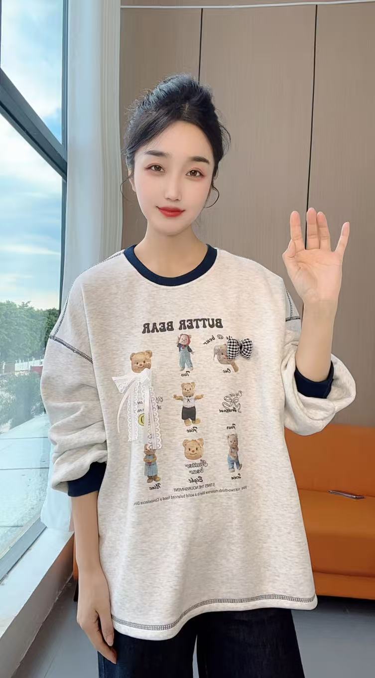 孤品清加绒加厚圆领刺绣轻职风卫衣长袖韩版洋气上衣