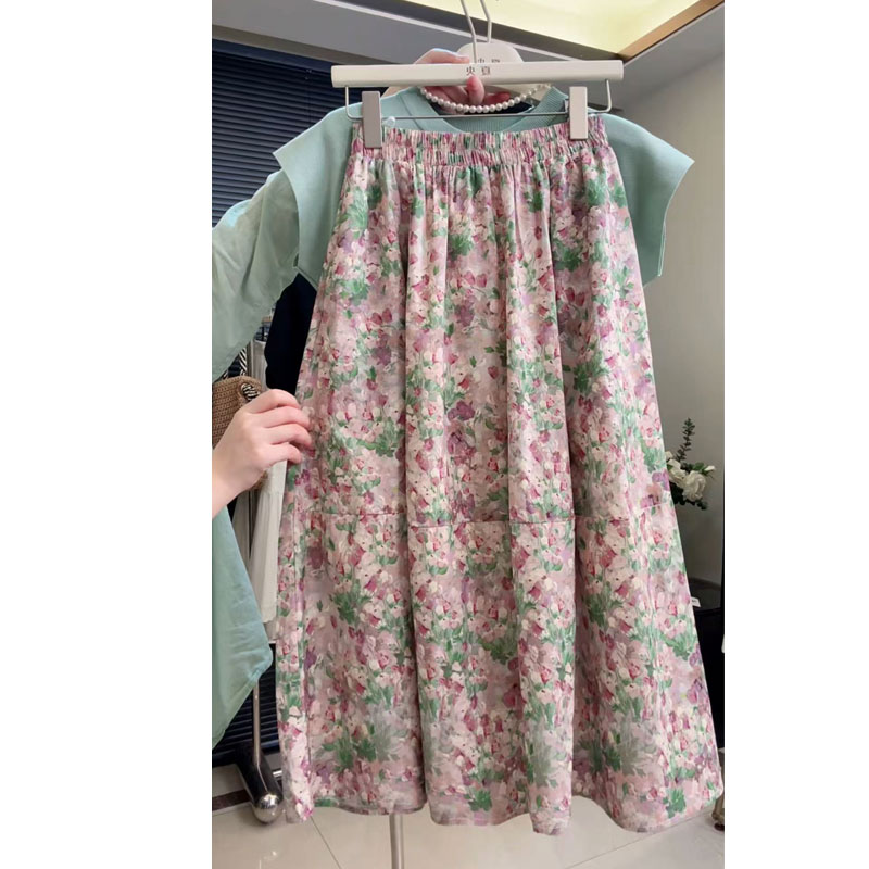 【现货】100%全棉夏季新款大摆气质碎花半身裙子女#7825-15