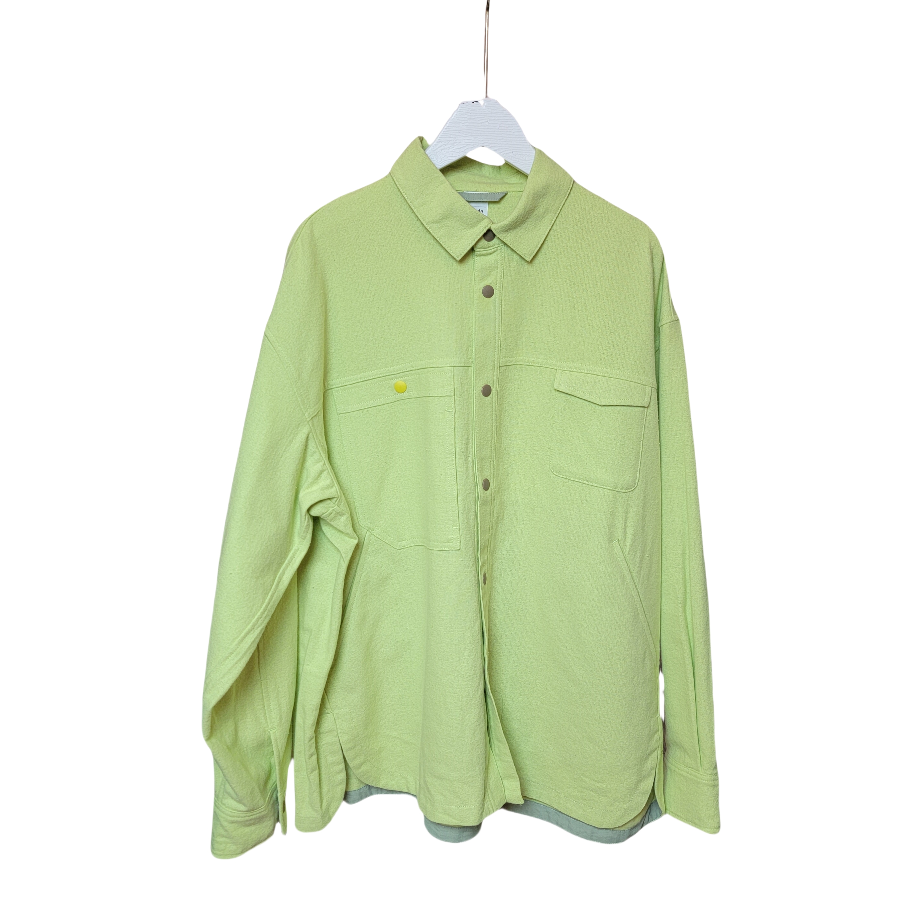 小素家春季女士高含量毛织厚款长袖单排扣双下摆设计双色衬衫上衣