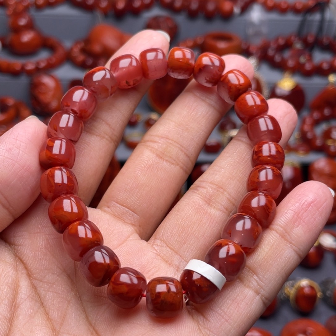 南红玛瑙未镶嵌珠宝奇石单圈9.5mm