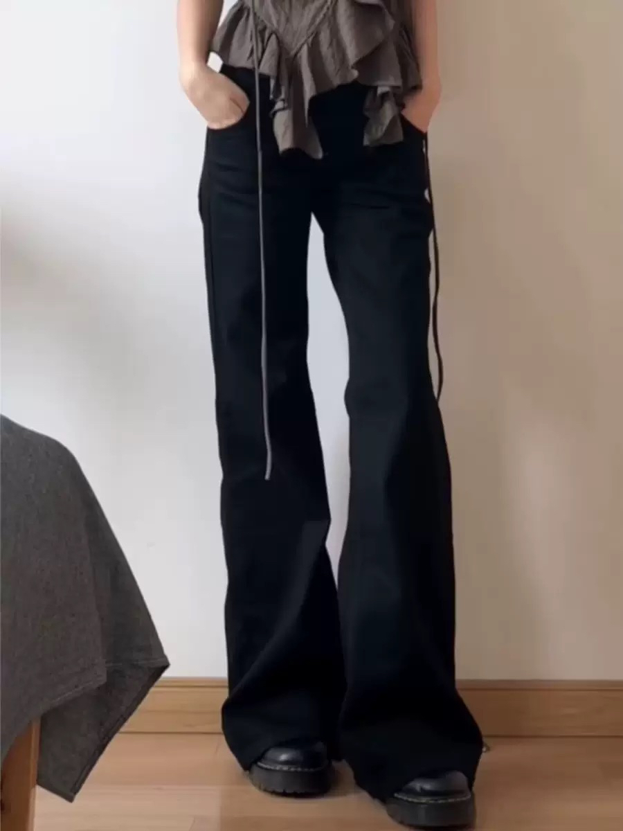 辣妹低腰黑色微喇叭牛仔裤宽松显瘦百搭直筒裤