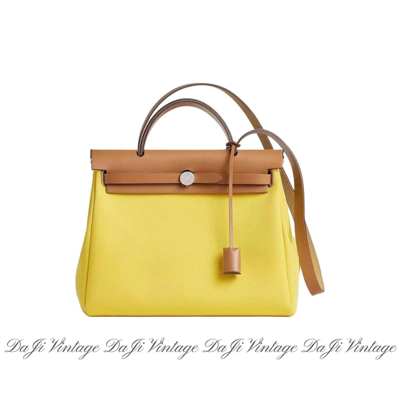 大吉中古/Hermes爱马仕嫩芽黄拼棕色herbag斜挎包