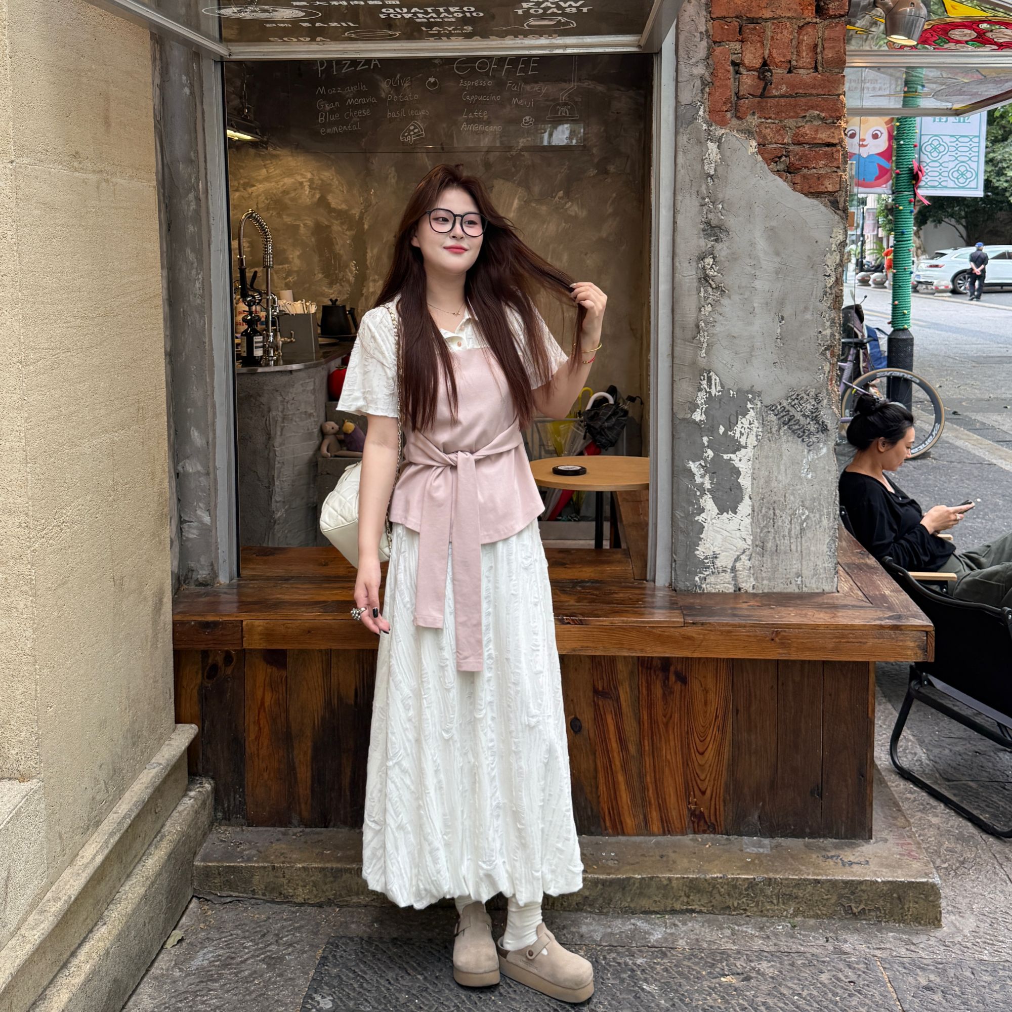 盈盈&南岛风大码女装撞色短袖上衣胖mm夏宽松花苞裙套装ZYY1600