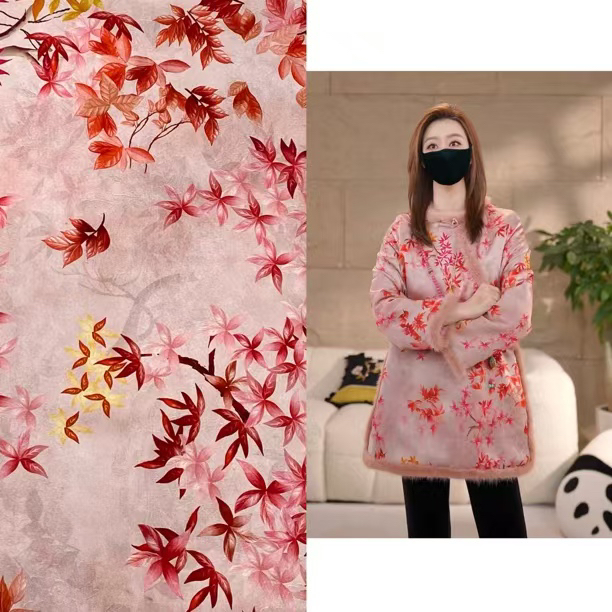 Miss.Z【枫叶红】侧门襟拼水貂毛夹棉外套#w3056