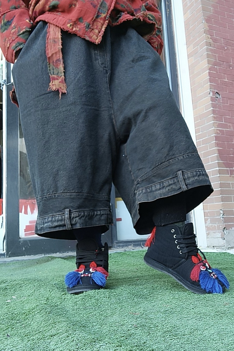 无吊牌磨白水洗做旧倒口袋牛仔棉裤