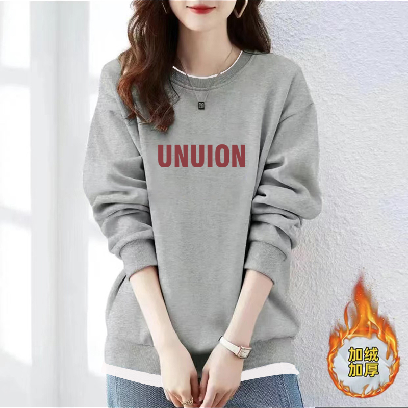 潮牌剪标~清仓捡漏~大码宽松显瘦百搭韩版加绒假两件圆领卫衣秋冬