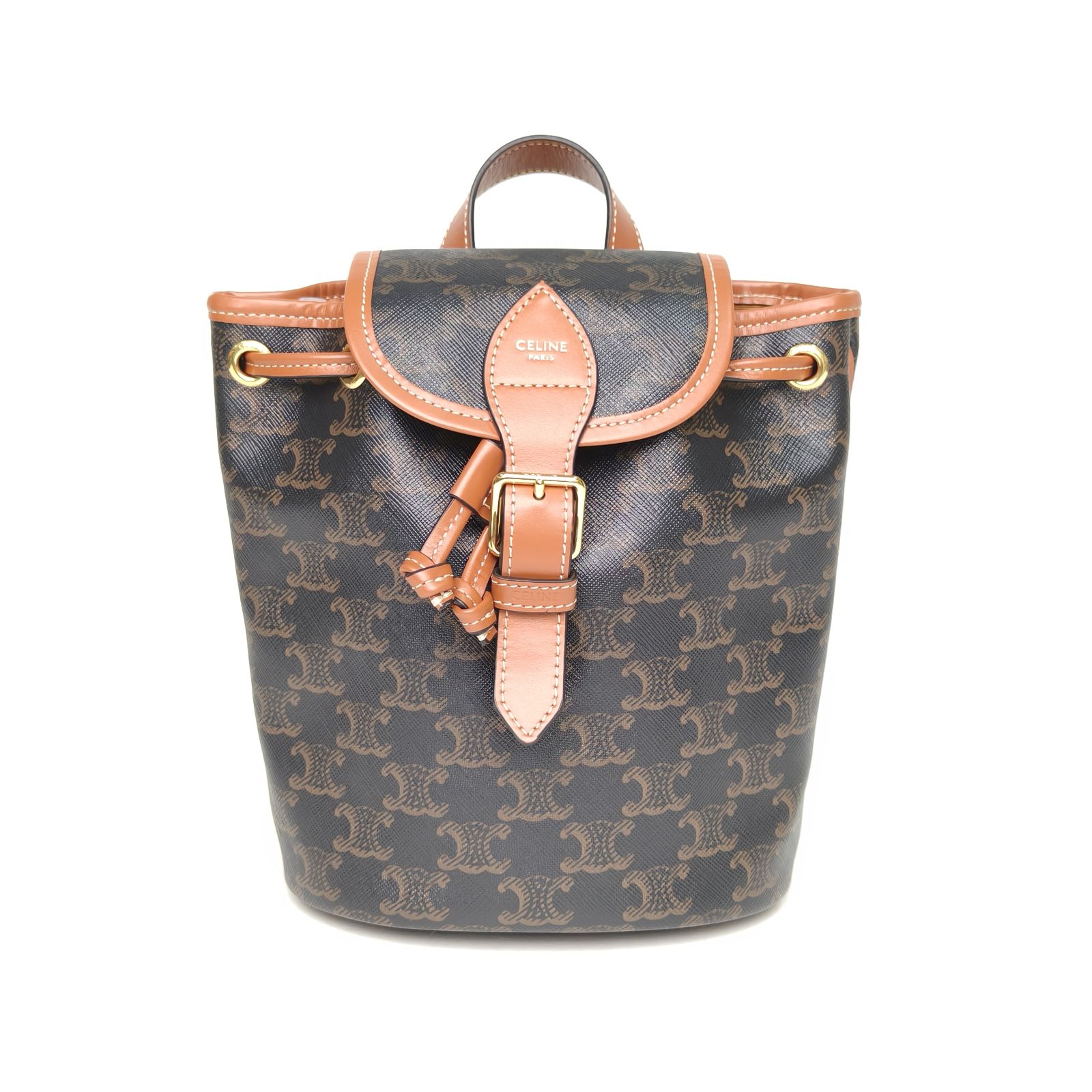 95新 Celine/思琳 【娇】抽绳双肩包 Mini 迷你 褐色 PVC 213066