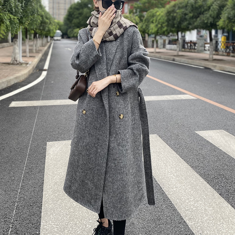 2025秋冬长款外套领英伦通勤宽松手工缝制羊绒大衣保暖亲肤