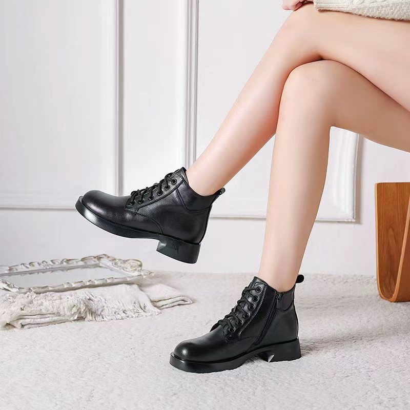 啊枝姐真皮女士马丁靴百搭黑色时尚冬季女鞋软底软面加绒9238